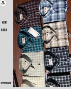The shirts feature a variety of plaid patterns and colors, including shades of black, white, gray, brown, green, and blue.